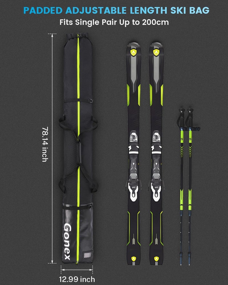 Gonex Padded Ski Bag and Boot Bag Combo, Water-Resistant Adjustable Length Ski Bag for Men Women, Large Ski Boots Bag for Ski, Travel, Store and Transport - Image 2